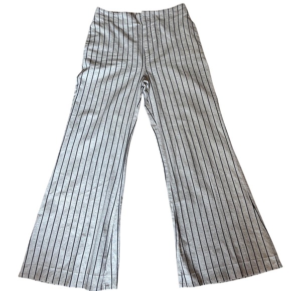 Free People Pants - Free People Pinstripe Wide Leg Flare Pants Cotton Linen Beige Black Size 10